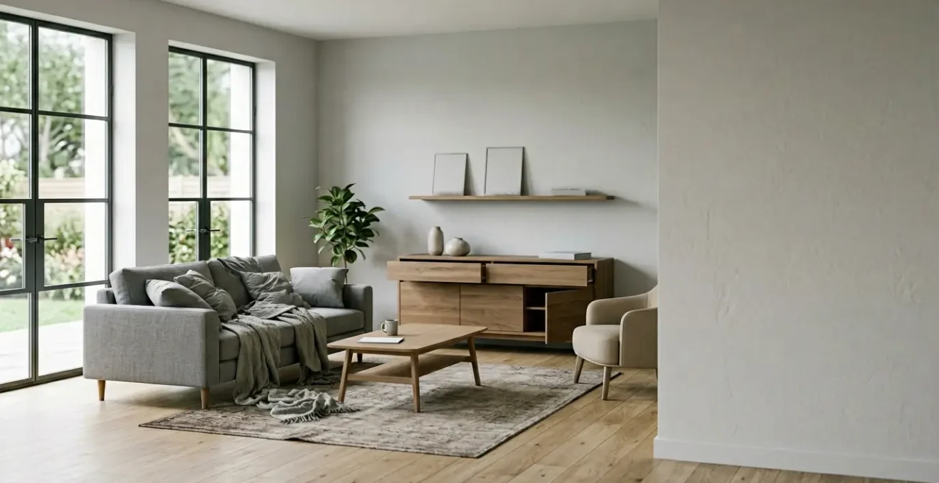 Intérieur d'un domicile moderne après un cambriolage sans trace visible d'effraction, illustrant la difficulté de prouver le vol