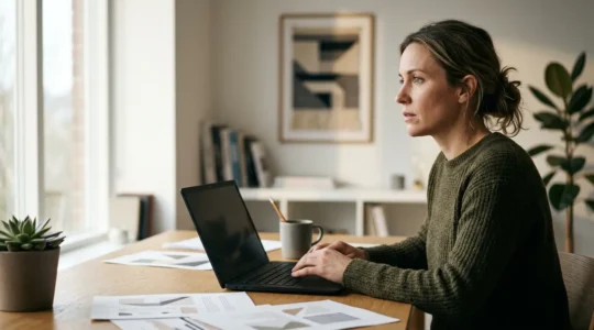 Consultant freelance évaluant sa protection professionnelle dans un environnement de travail moderne