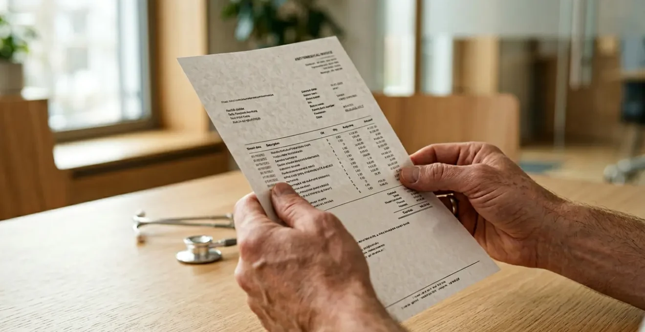 Patient consultant une facture médicale illustrant les différences de coûts entre secteur 1 et secteur 2