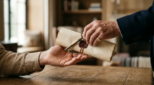 Composition symbolique représentant la transmission de patrimoine et l'optimisation fiscale des successions