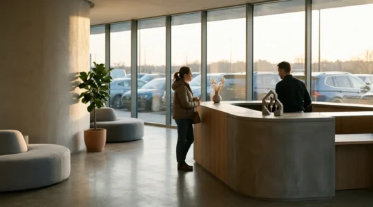 Scène illustrant l'attente d'un véhicule de remplacement pendant une réparation automobile