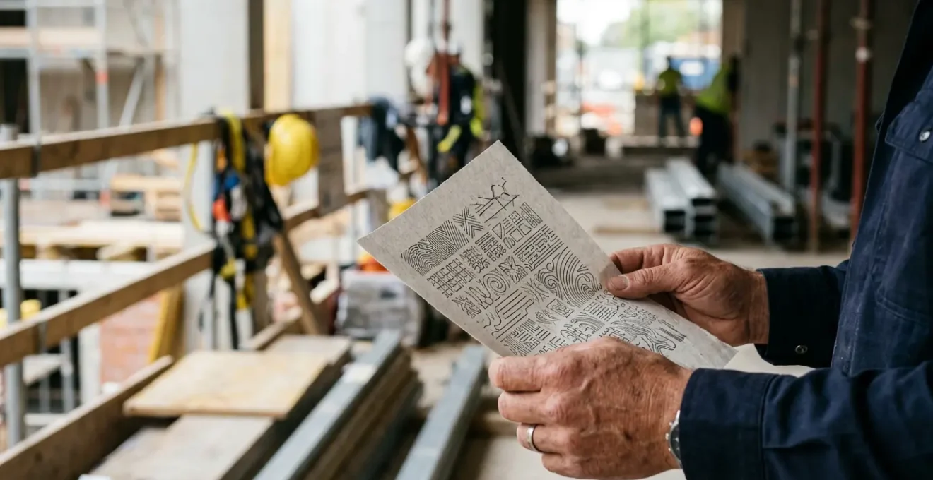 Professionnel vérifiant des documents administratifs sur un chantier de construction