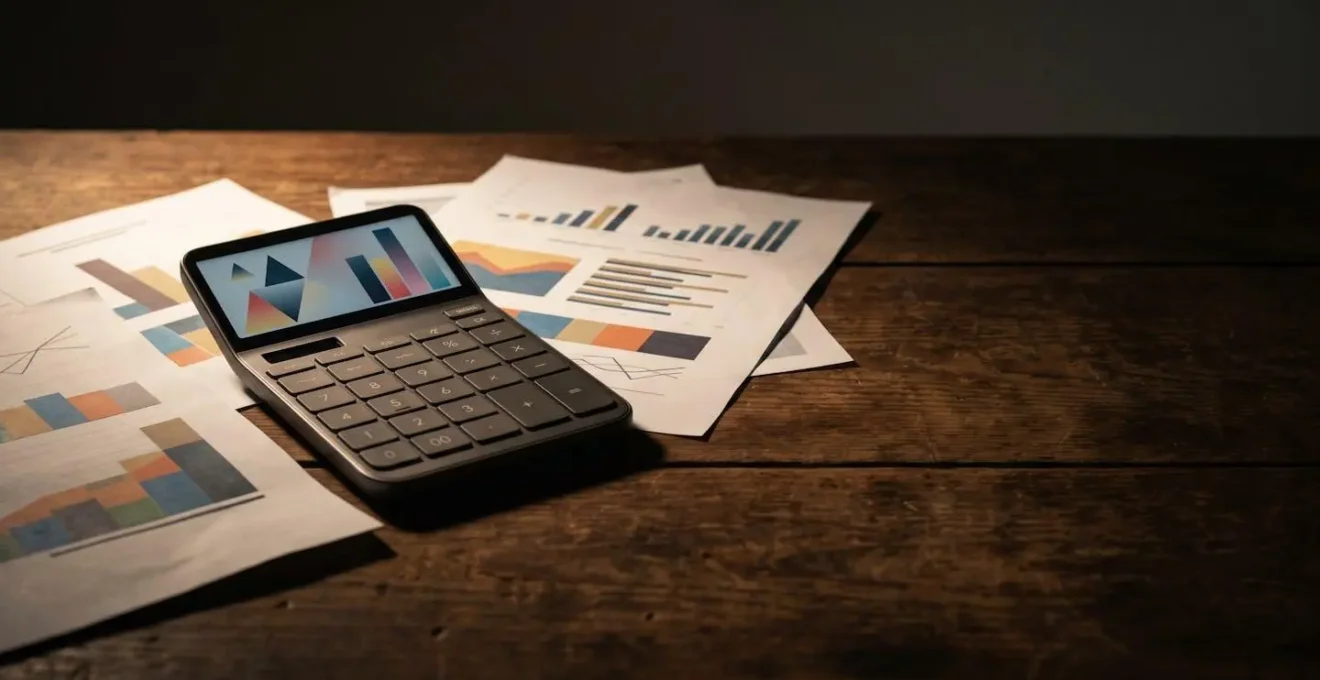 Calculatrice et documents financiers pour analyse des frais d'épargne