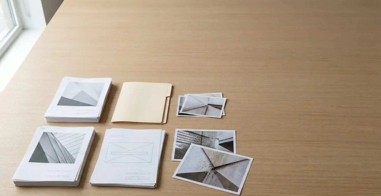 Documents administratifs et photos de sinistre préparés pour expertise construction
