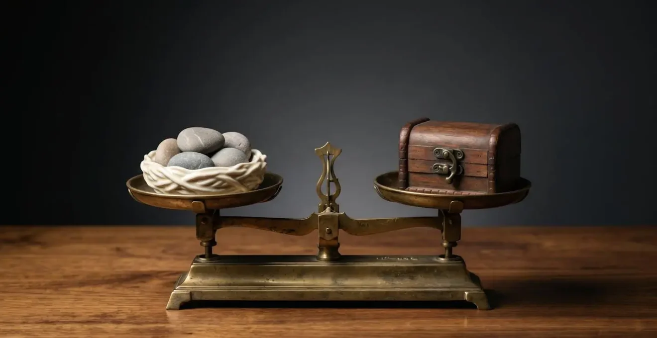 Balance symbolique représentant l'équilibre entre usufruit et nue-propriété dans une transmission patrimoniale