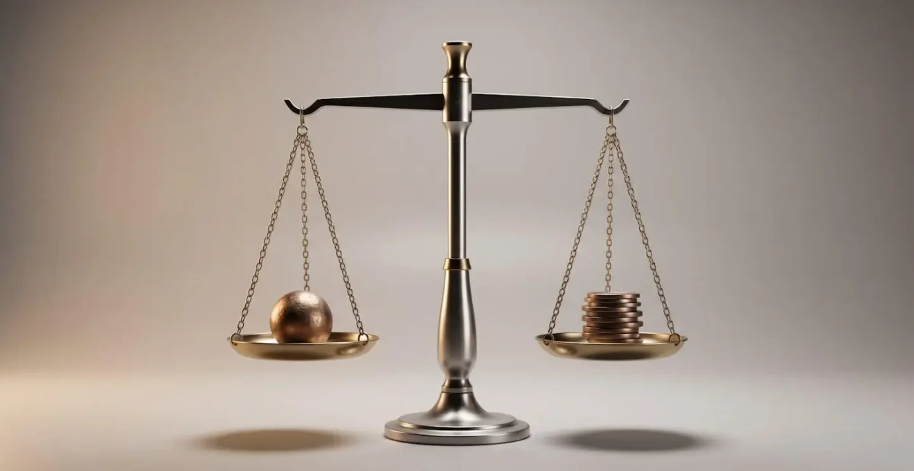 Balance symbolique en équilibre parfait sur fond minimaliste