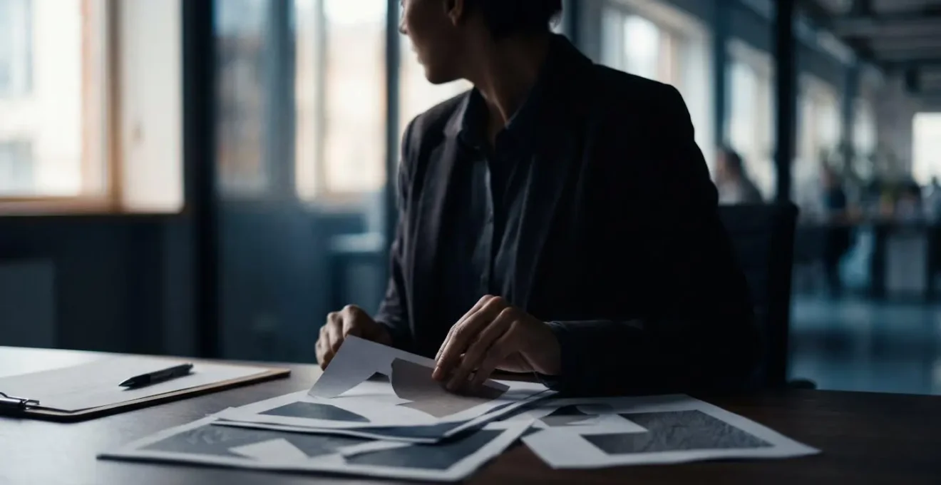 Expert automobile consultant des documents techniques dans un environnement professionnel avec éclairage dramatique